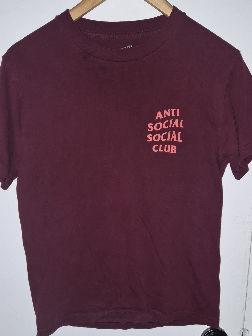Anti Social Social Club Men's Burgundy Tee with Coral Logo